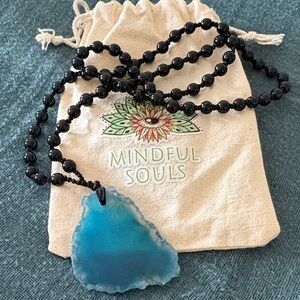 Mindful Souls heart chakra Blue Agate Pendant Slice Necklace